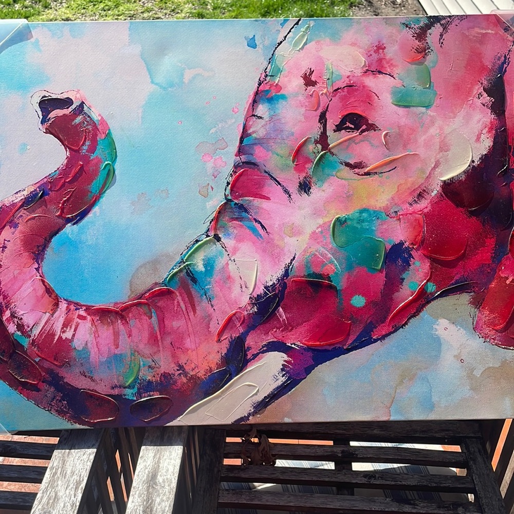 Pink and blue elephant wall art decor